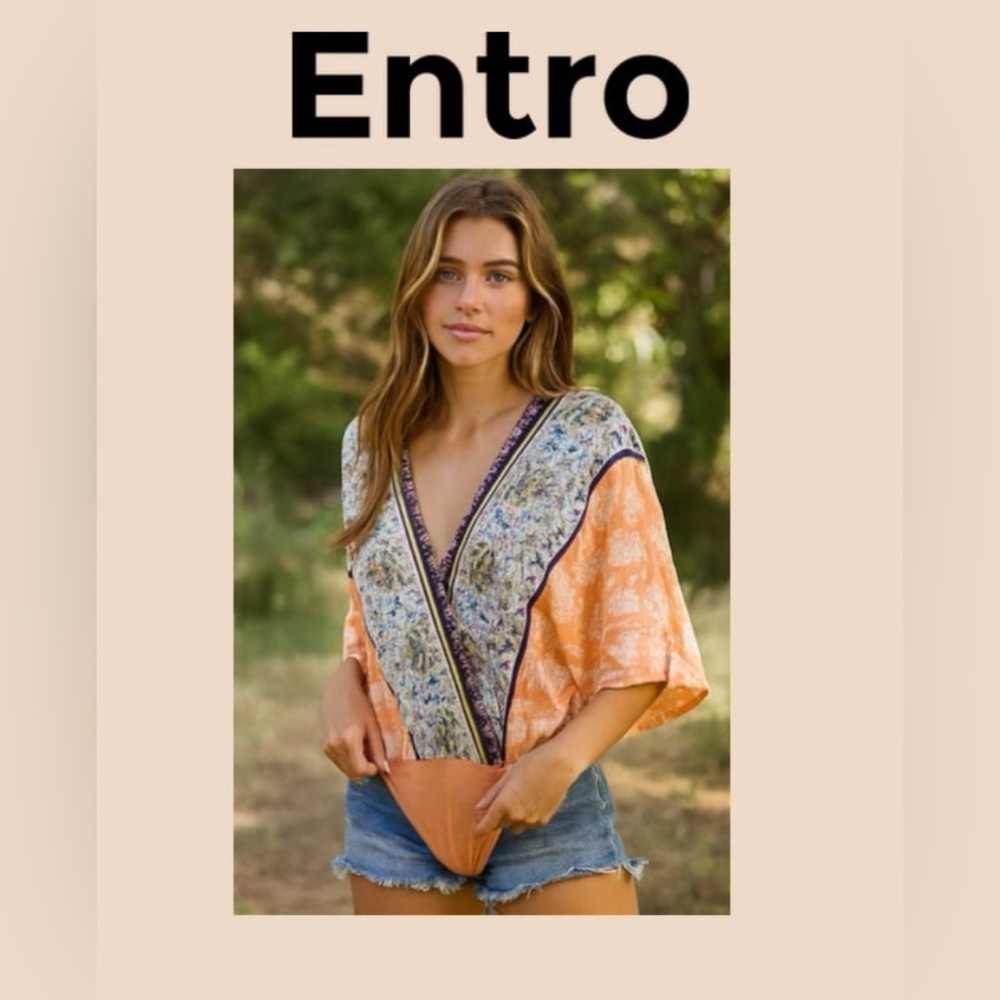 Entro Women’s Kimono Sleeve V-Neck Bodysuit Size Small